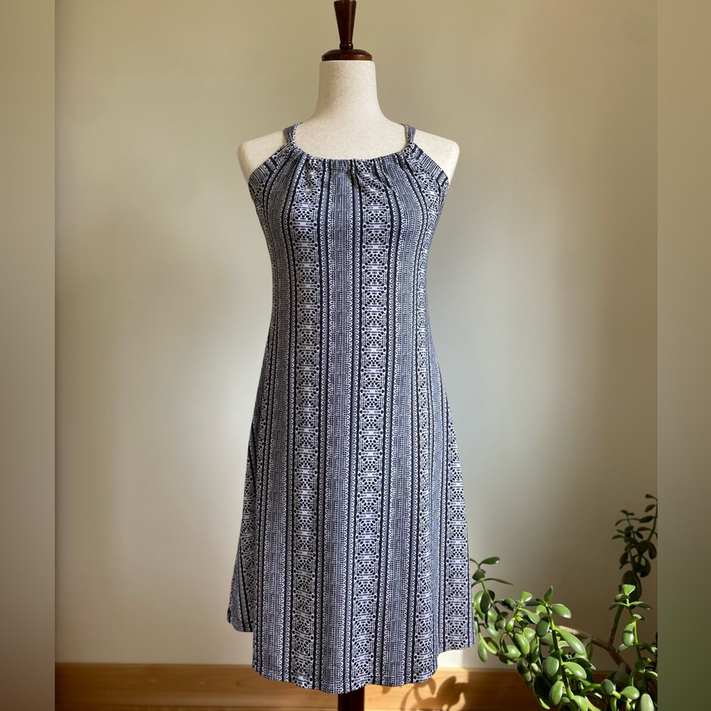 Prana Grey and White Striped/Pattern Maxi Dress